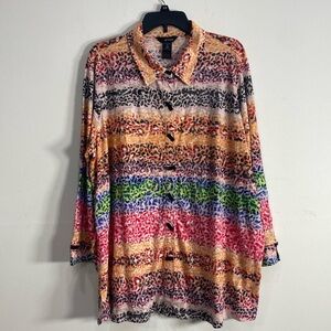Ali Miles 2X Top Crinkle Art to Wear Animal Print